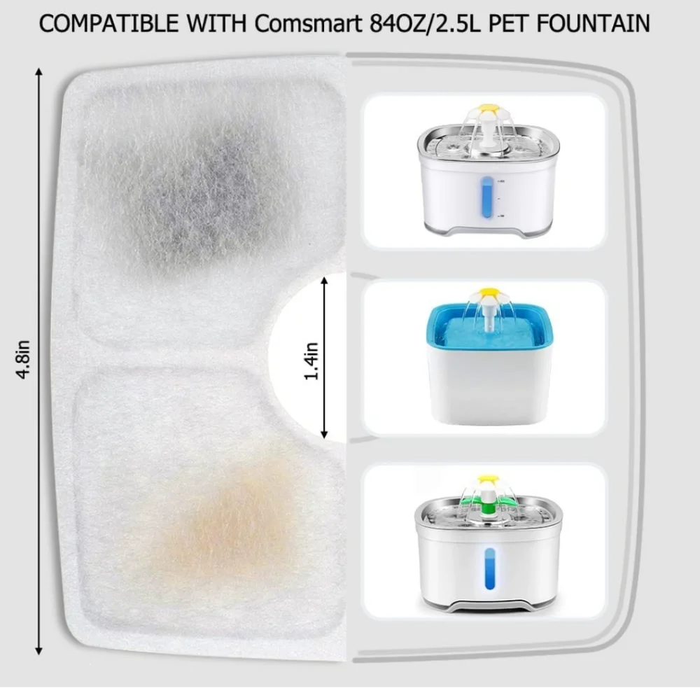 6 pack &2 pre filter sponge for automatic pet fountain water cat